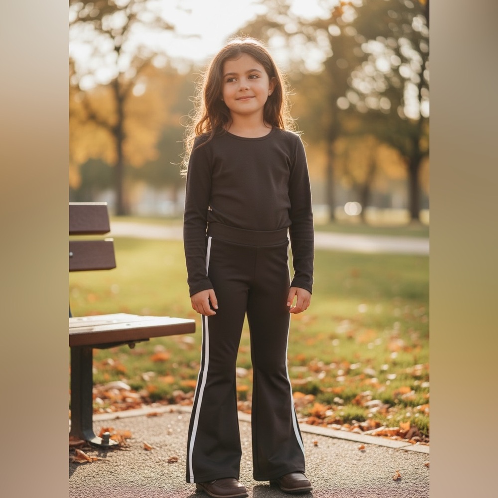 Stylish Kids Black Leggings with White Stripes